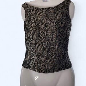 MSK Black and Silver Metallic paisley print Sleeveless Tank Top M